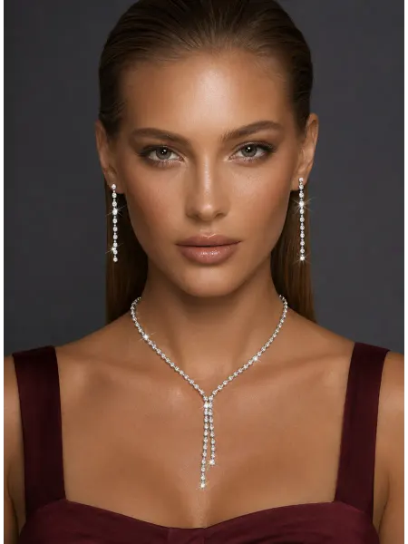 CRYSTAL jewelry store Комплект бижутерии женский колье серьги вечерние