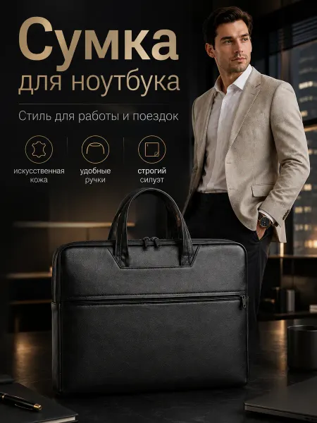 Daniele Riccardi Сумка для ноутбука А4 из экокожи черная