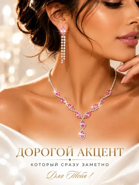 Diacriss Вечерний комплект бижутерии розовый колье и серьги