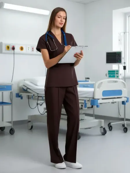DOCTORPLUS Медицинский костюм на запах с брюками палаццо