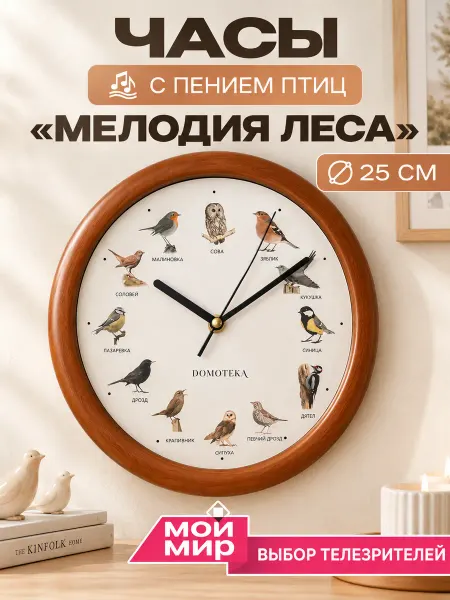 DOMOTEKA Часы Мелодия леса с пением птиц настенные