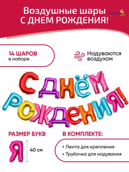 ПростоШар Шары фольгированные растяжка надпись С днем рождения
