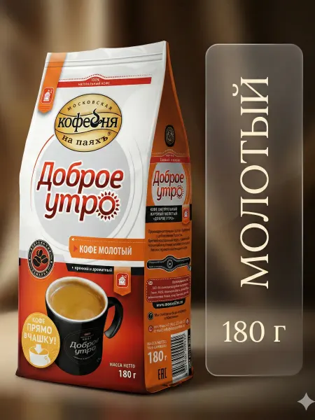 МОСКОВСКАЯ КОФЕЙНЯ НА ПАЯХЪ Доброе Утро кофе молотый, 180гр