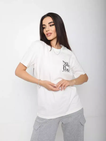 Happy Dress Футболка женская хлопок однотонная с принтом прямая базовая