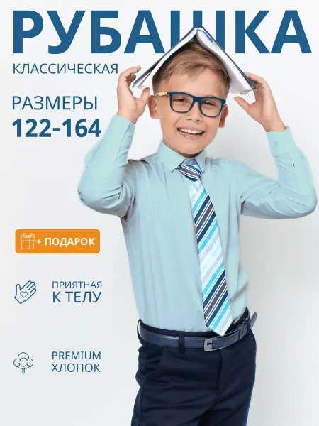 DressCodeKids Рубашка голубая для мальчика с длинным рукавом