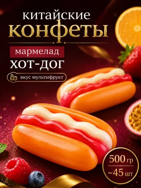 Конфеты китайские мармелад жевательный хот дог 500 гр