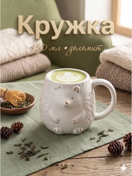 Доляна Кружка для чая и кофе «Ежик» 450 мл подарочная