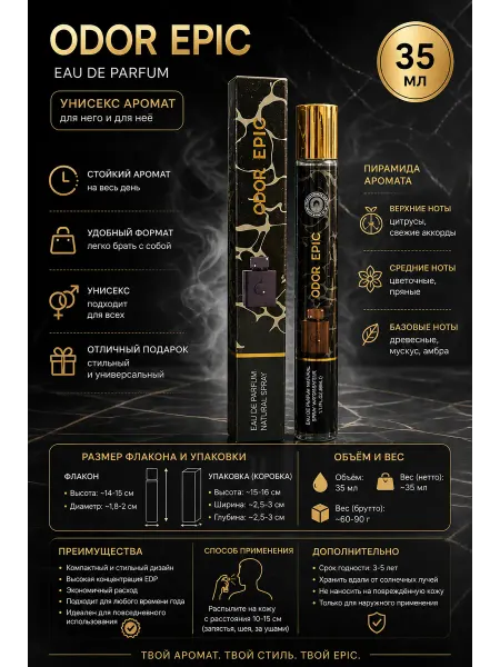 Парфюмерная вода ODOR EPIC женская, 35 мл