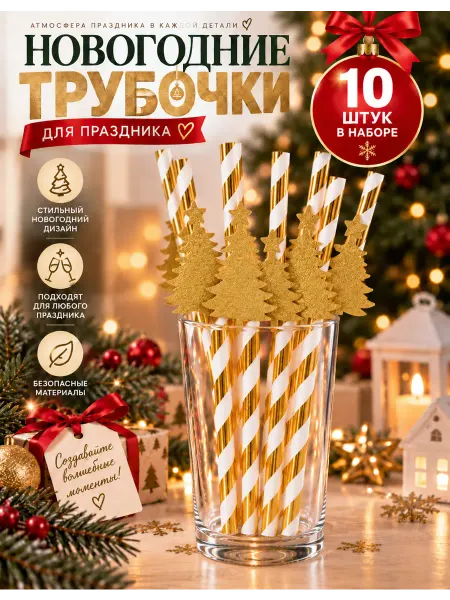 Ev&El party Трубочки для коктейлей новогодние елочки