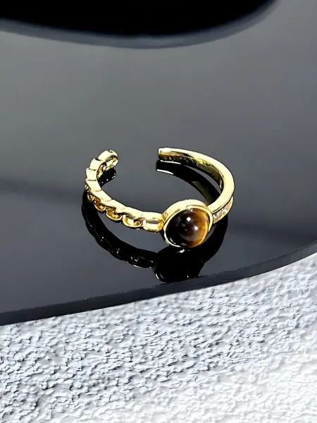 LAWE GOTHIC Безразмерное регулируемое винтажное кольцо Tigers Eye Gem