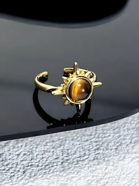 LAWE GOTHIC Безразмерное регулируемое винтажное кольцо Tigers Eye Sun