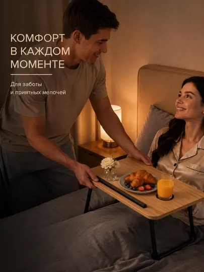 Столик для ноутбука складной с подстаканником до 10 кг, для дома. Мини стол для завтрака