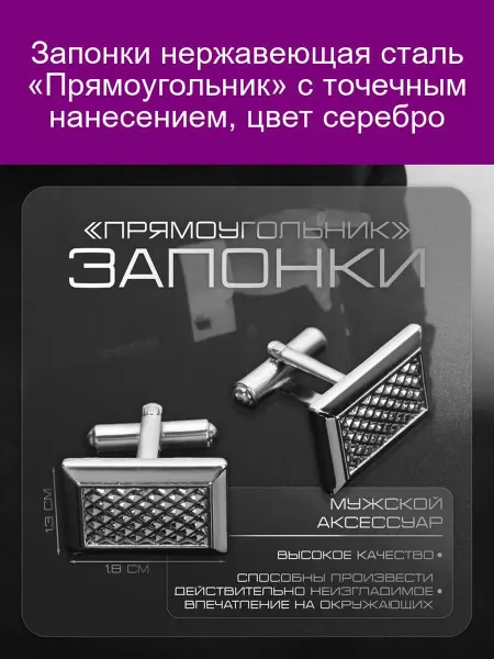 Queen fair Запонки стальные 'Прямоугольник' с точечным нанесением, цвет