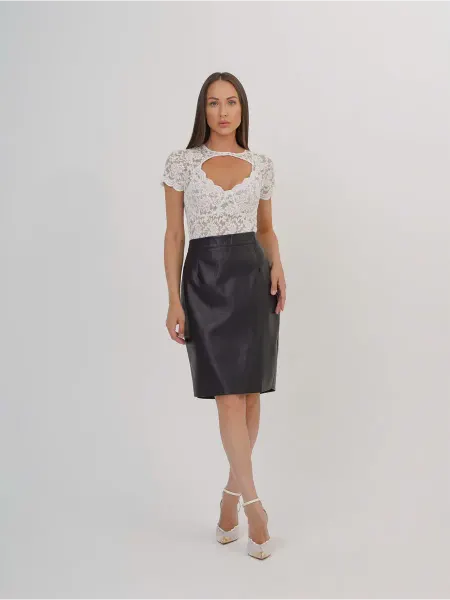 Mon fashion Юбка экокожа миди офисная с разрезом