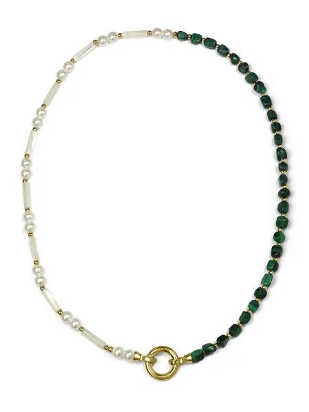 FAVOR JEWELRY Колье с жемчугом и малахитом бижутерия