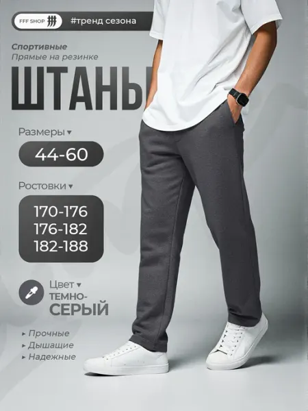 FFF SHOP Штаны спортивные прямые черные на резинке без начеса