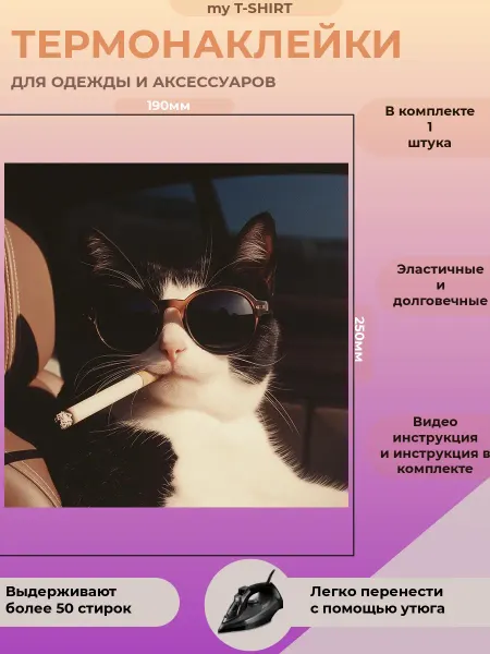 FILSHOP Термонаклейка на одежду Котик с сигаретой