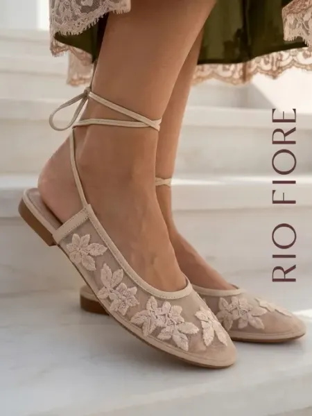 Rio Fiore Туфли на низком каблуке балетки летние на завязках