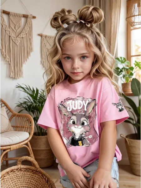 YOUNG FIT Футболка розовая с зайчиком джуди