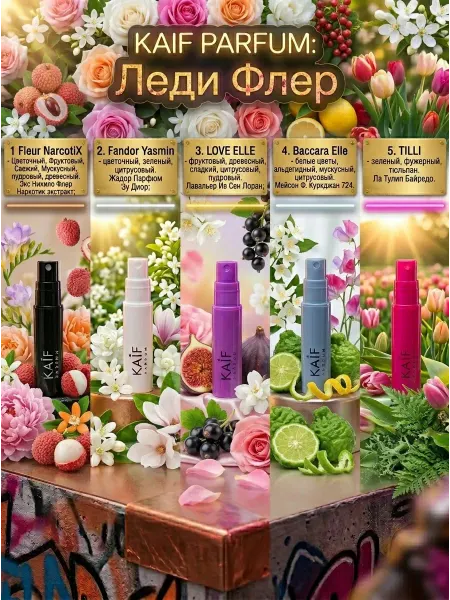 KAIF Духи стойкие набор пробников LADY FLEUR 5 шт Цветочный сет