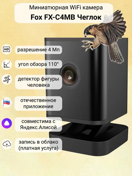 Умная камера видеонаблюдения WiFi для дома с Яндекс Алисой Fox FX-C4MB Чеглок / видеоняня / микрофон и динамик / ONVIF