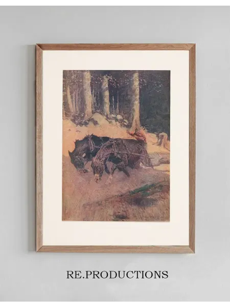 Re.productions Постер Snaking logs to the skidway - Frederic Remington