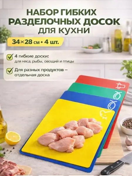 Жаконда Набор досок разделочных пластиковых для разных продуктов