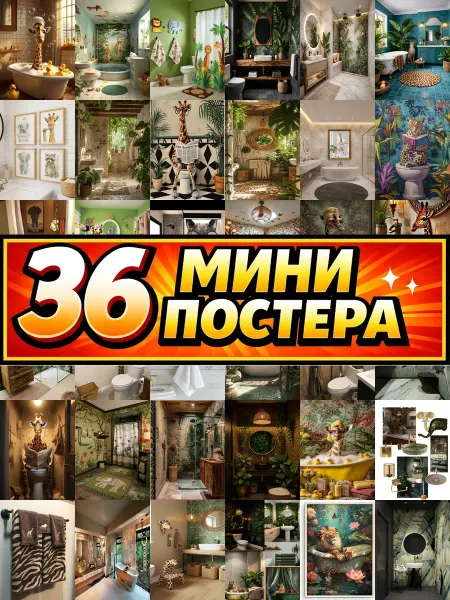 Бумажный дом Fun Минипостеры 54 шт ванная комната с животными сафари