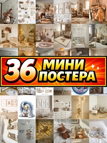 Бумажный дом Fun Минипостеры 36 шт в детскую комнату мишка