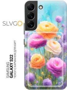 Силиконовый чехол на Samsung Galaxy S22 с принтом Летнее раздолье, pkt с карманом для карты
