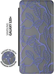 Чехол-книжка на Samsung Galaxy S20+ / Самсунг С20 Плюс c принтом "Фиолетовые листья" черный