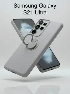 Силиконовый чехол для Samsung Galaxy S21 Ultra, с кольцом, Soft Touch, серый