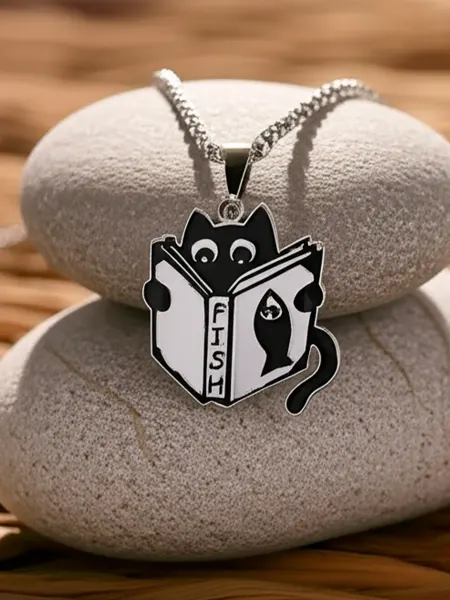 GameMerch Кулон Черный кот с книгой из нержавеющей стали