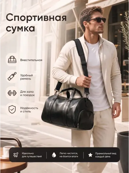 Garsym Спортивная сумка гладкая кожа