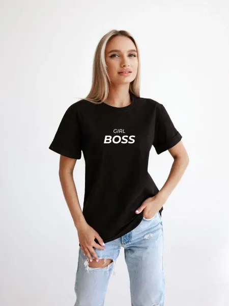 PRINT.RUSSIA Футболка базовая оверсайз с надписью Girlboss