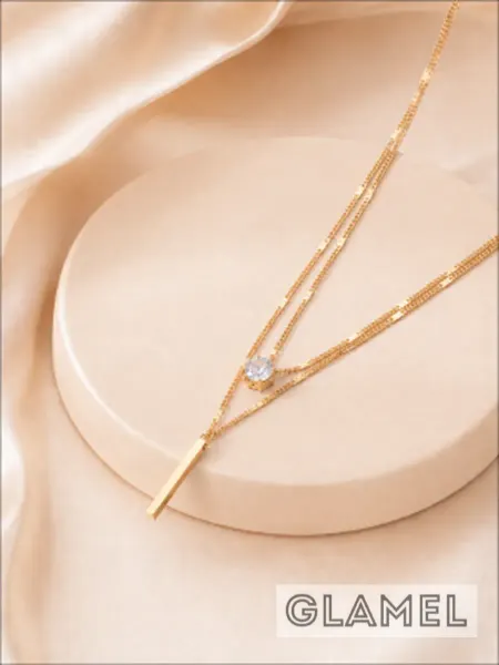 GLAMeL Прямая подвеска на шею двойная цепочка с прозрачным кулоном