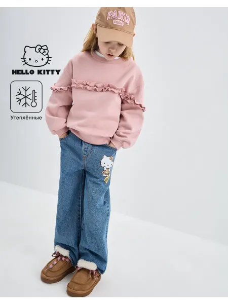 Gloria jeans Утеплённые джинсы на резинке с Hello Kitty на флисе
