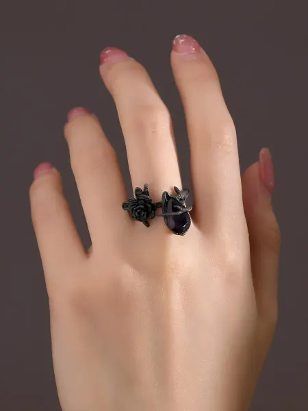 LAWE GOTHIC Разъемное регулируемое готическое ретро кольцо Black Rose