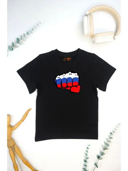 Happy Utka Футболка детская с принтом Флаг России Кулак