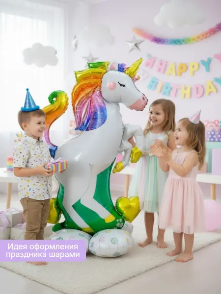 HappyStar Фольгированный шар Единорог на подставке для праздника