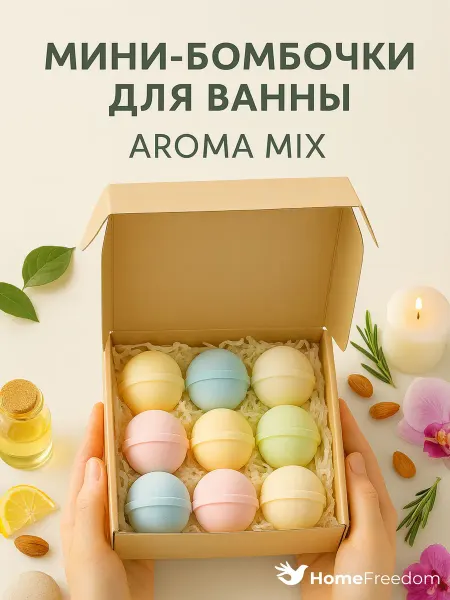 HomeFreedom Мини-бомбочки для ванны «Арома микс», 9 шт, набор подарочный