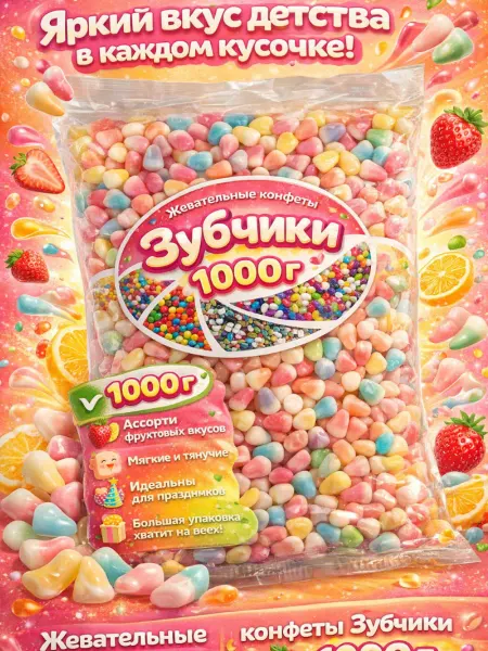 Жевательные конфеты фрутомикс "Зубчики", Тутти фрути 1кг