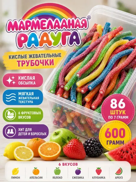 Холодок Мармелад жевательный Мармеладная радуга Трубочки 25шт*8гр