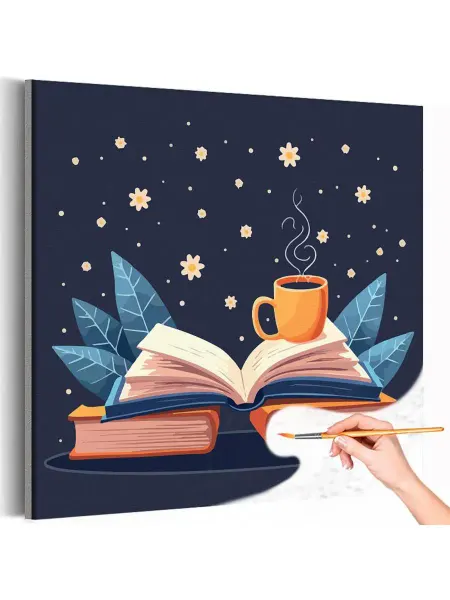 Живопись по номерам Картина по номерам Натюрморт с книгами и чашкой Интерьерная