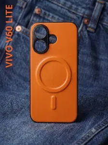 Чехол на Vivo V60 lite / Vivo IQOO Z10R / Виво В60 Лайт / АЙКУ З10Р защита камеры, противоударный магнит Максейф кожа защита камеры, противоударный магнит Максейф кожа оранжевый