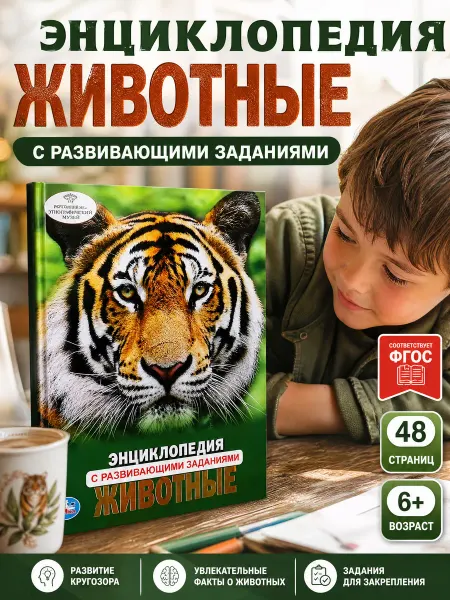 Умка Книга детская энциклопедия с развивающими заданиями Животные