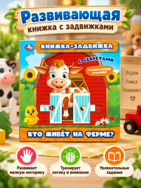 Умка Книжка с окошками для малышей интерактивная про животных