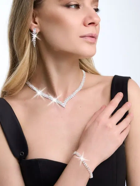 LeErzh Jewelry Бижутерия комплект свадебный колье длинные серьги и браслет