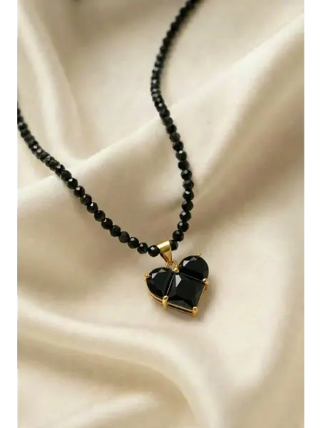 LINE Jewelry Чокер - бусы из шпинели на шею колье с черным сердцем