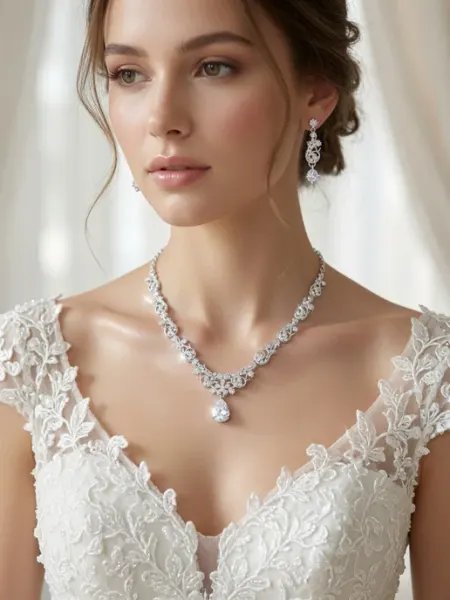 Moon Jewelry Колье и серьги комплект свадебный, бижутерия набор вечерний